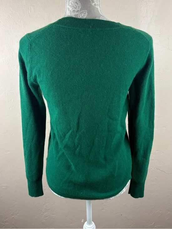 J. Crew Kelly Green Sparkle Heart Cashmere Sweater Women’s Size Medium - Picture 7 of 10